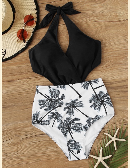 Wrap Halter Losowa tropikalna wycinana talia Monokini