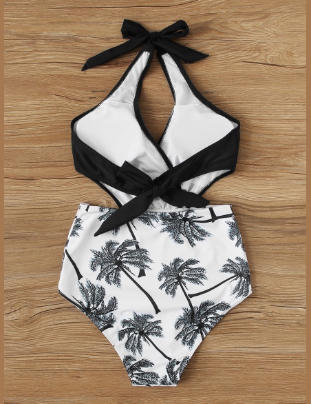 Wrap Halter Losowa tropikalna wycinana talia Monokini