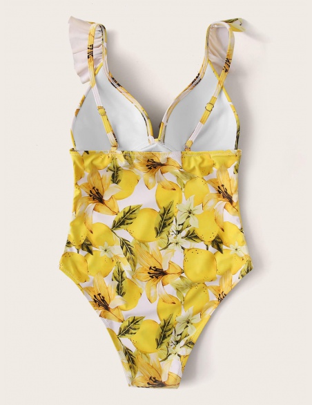 Ruffle Trim Push Up Random Lemon One Piece Swimwear