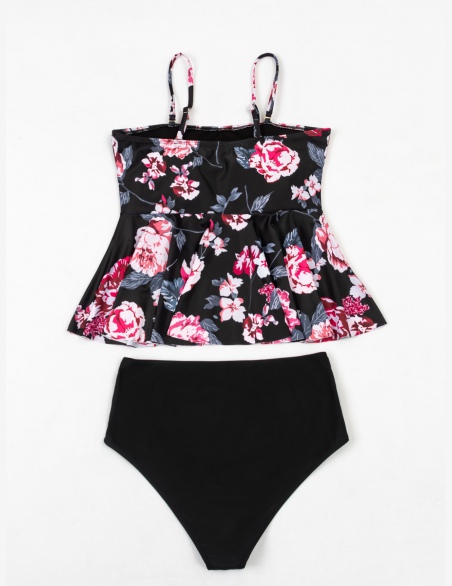 Tankini Zmarszczony Rąbek Kwiatowy Boho
