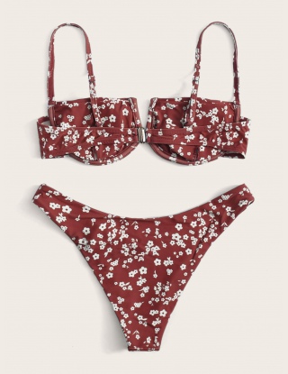 Ditsy Floral V Przewodowy strój kąpielowy z fiszbinami