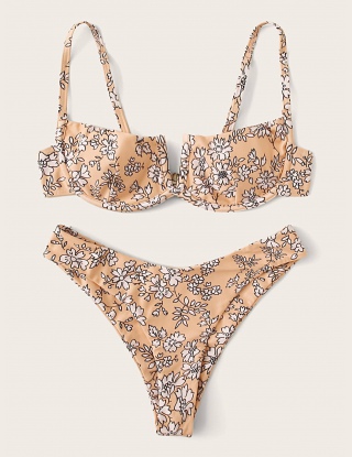 Strój kąpielowy bikini z fiszbinami w kwiatowe wzory