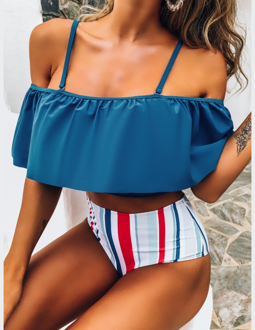 Komplety Bikini Wyolbrzymione Zmarszczenie W Paski Śliczny