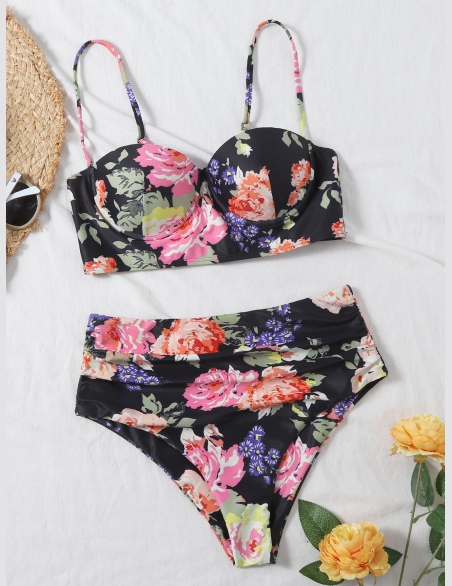 Komplety Bikini Pomarszczona Kwiatowy Boho