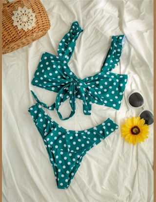 Komplety Bikini Zmarszczony Kropki Czerwony Śliczny