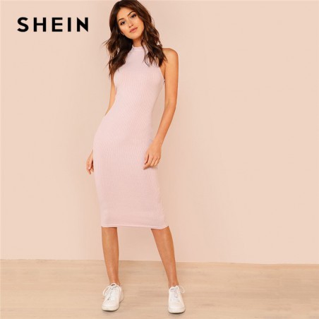 SHEIN Pink Mock Neck Rib...