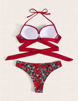 Komplety Bikini Węzeł Kwiatowy Różowy Seksowne