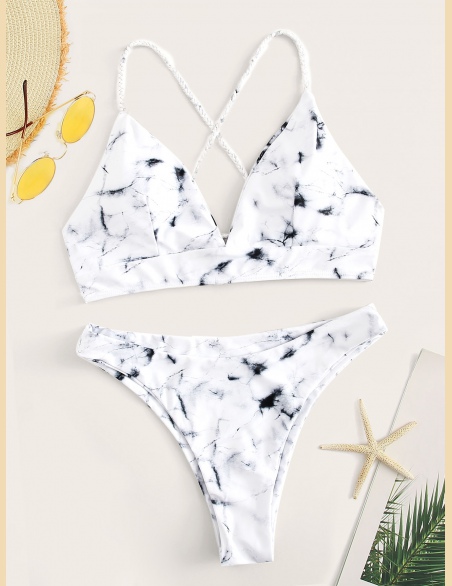 Komplety Bikini W Kartkę Cały Nadruk Wielokolorowe Seksowne