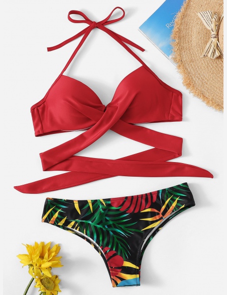 Komplety Bikini Owijać Tropikalny Wielokolorowe Seksowne