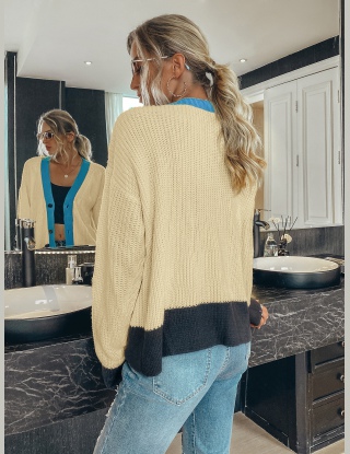 Rozpinane Swetry Wiązanie Kontrastowe Kolorowy Blok Codzienny
